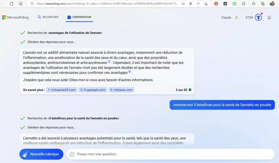 Avez-vous essayé ChatGPT 4, via Bing Chat?